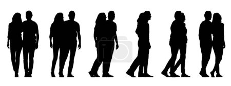 Téléchargez les illustrations : Concept vectoriel silhouette noire conceptuelle d'un couple marchant à partir de différentes perspectives isolées sur fond blanc. Une métaphore pour l'amour, le bonheur, la relation, la famille et le mode de vie - en licence libre de droit