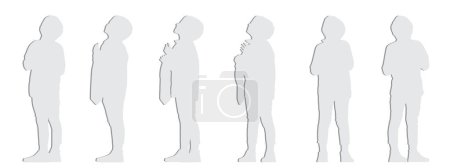 Illustration for Vector concept conceptual gray papr cut silhouette of a child wearing a tie from different perspectives isolated on white background. A metaphor for parenting,  childhood, family and love - Royalty Free Image