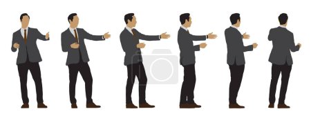 Illustration for Vector concept conceptual silhouette of a man in a costume dancing  from different perspectives isolated on white background. A metaphor for expression, relaxation, leisure and lifestyle - Royalty Free Image