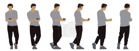 Concept vectoriel silhouette conceptuelle d'un homme avec écouteurs écoutant de la musique à partir de différentes perspectives isolées sur fond blanc. Une métaphore pour les loisirs, la relaxation et le mode de vie