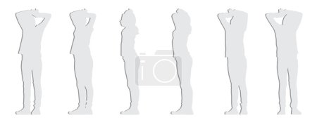 Ilustración de Concepto vectorial silueta de corte de papel gris conceptual de una niña desde diferentes perspectivas aisladas en blanco. Una metáfora de diversión, despreocupación y relajación, natural, juegos e infancia - Imagen libre de derechos