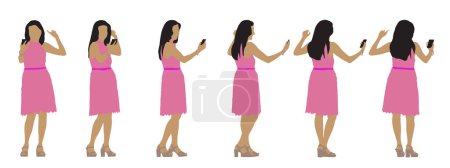 Téléchargez les illustrations : Concept vectoriel silhouette conceptuelle d'une femme prenant un selfie isolé sur fond blanc. Une métaphore pour la beauté, la mode, les loisirs, la technologie, la tendance, les médias sociaux et le mode de vie - en licence libre de droit
