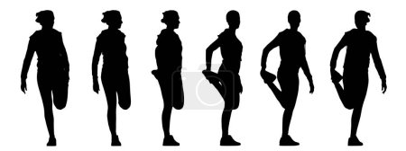 Illustration for Vector concept conceptual gray paper cut silhouette of a woman doing physical exercise from different perspectives isolated on white background. A metaphor for active, sport, health, self-care, wellness and lifestyle - Royalty Free Image