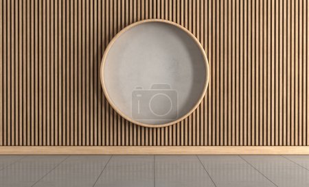 Photo for Empty room with wooden wall paneling and decorative circle in the center - 3d render - Royalty Free Image