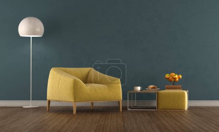 Photo for Living room with yellow armchair,coffee table and floor lamp -3d rendering - Royalty Free Image