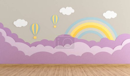 Photo for Empty playroom with 3d decoration on background wall in pastel colors- 3d rendering - Royalty Free Image