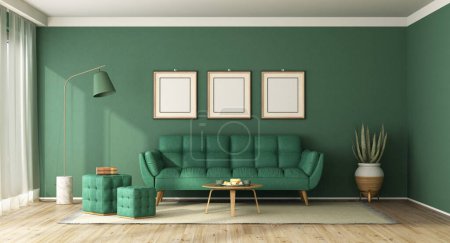 Photo for Green living room with fashion sofa,footstool and floor lamp - 3d rendering - Royalty Free Image
