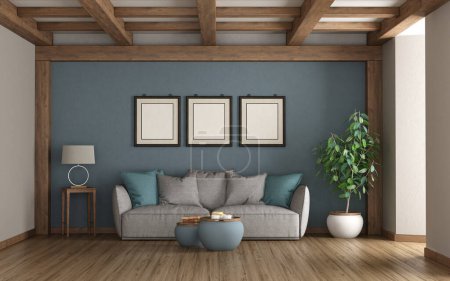 Photo for Classic style living room with wooden ceiling , sofa and houseplant- 3d rendering - Royalty Free Image