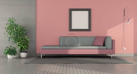 Photo for Grey and pink modern living room with sofa and houseplant- 3d rendering - Royalty Free Image