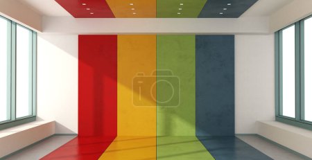 Photo for Empty colorful room with large window usable for many use - 3d rendering - Royalty Free Image