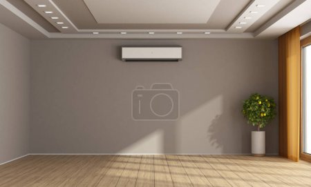 Photo for Empty brown room with air conditioner, houseplant and window - 3d rendering - Royalty Free Image