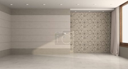Photo for Beige and brown Empty room with tiled wall in the background - 3d rendering - Royalty Free Image