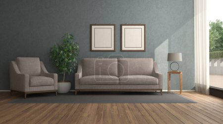 Photo for Elegant living room with armchair ,sofa and houseplant - 3d rendering - Royalty Free Image