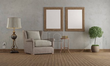 Photo for Classic style living room with leather armchair, side table and floor lamp - 3d rendering - Royalty Free Image