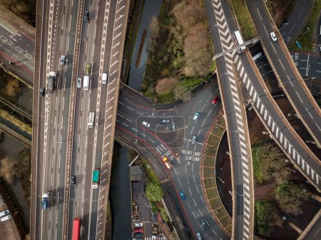 Foto de Spaghetti Junction at Rush Hour Aerial View - Imagen libre de derechos