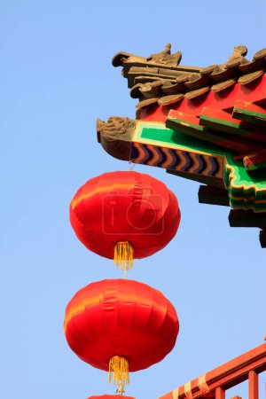 Photo for Eaves and lanterns in a park, closeup of photo - Royalty Free Image