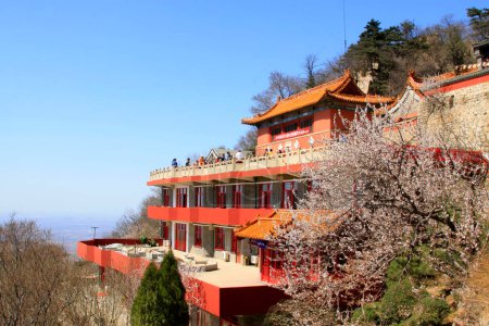 Photo for JI COUNTY - APRIL 5: traditional Chinese style temple architecture landscape, Panshan Mountain scenic spot, April 5, 2014, ji county, tianjin, China. - Royalty Free Image