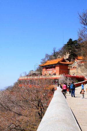 Photo for JI COUNTY - APRIL 5: traditional Chinese style temple architecture landscape, Panshan Mountain scenic spot, April 5, 2014, ji county, tianjin, China. - Royalty Free Image