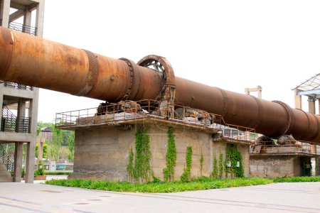 Photo for Abandoned rotary kiln, in a cement plant, closeup of photo - Royalty Free Image