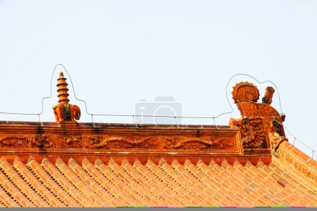 Téléchargez les photos : Temple eaves and beast sculpture, closeup of photo - en image libre de droit
