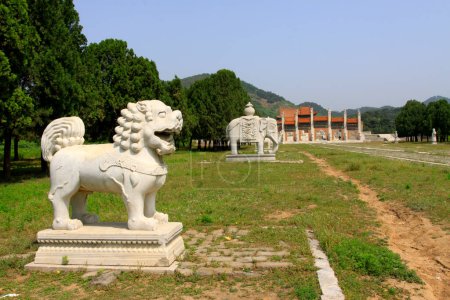 Foto de ZUNHUA MAY 18Stone animal landscape architecture in the Eastern Tombs of the Qing Dynasty on may 18, 2014, Zunhua county, Hebei Province, China - Imagen libre de derechos
