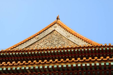 Photo for Traditional Chinese style carved wooden architecture, closeup of photo - Royalty Free Image