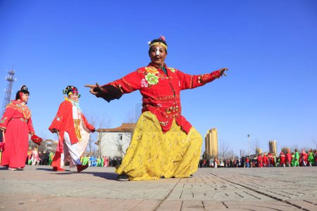 Luannan County - February 10, 2017: Chinese folk dance Yangko performance on the street, Luannan County, Hebei Province, Chin