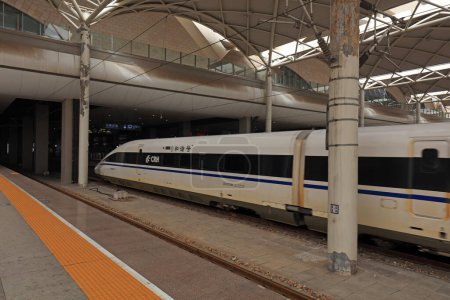 Photo for Shijiazhuang - May 5, 2017: CRH train head in railway station, Shijiazhuang City, Hebei Province, china - Royalty Free Image