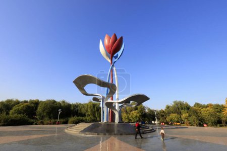 Photo for Luannan County - October 23, 2017: giant flower sculpture in the park, Luannan, Hebei, Chin - Royalty Free Image