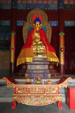 Photo for Yi County, China - November 5, 2017: The Buddha statue is worshipped in the Mahavira hall in a temple, Yi County, Hebei Province, China - Royalty Free Image