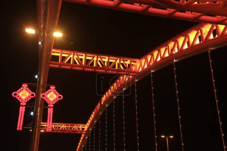 Photo for Chinese knot and Steel Bridges at Night - Royalty Free Image