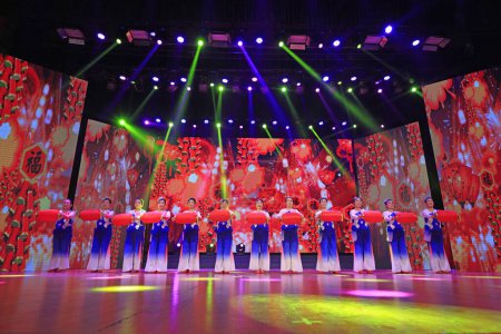 Foto de Luannan county - February 9, 2018: dance performance on stage, luannan county, hebei province, China - Imagen libre de derechos