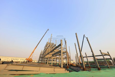 Photo for Steel structure built on a construction sit - Royalty Free Image