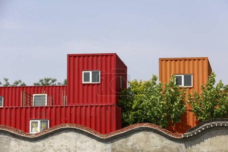 Téléchargez les photos : Bâtiments de conteneurs dans un parc, Chine - en image libre de droit