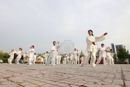 Photo for Luannan County - August 25, 2018: traditional Chinese shadow boxing, Luannan County, Hebei Province, China - Royalty Free Image