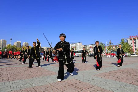 Photo for LUANNAN COUNTY, China - October 17, 2018: the Double Ninth Festival series of fitness activities are displayed in the park, LUANNAN COUNTY, Hebei Province, China - Royalty Free Image