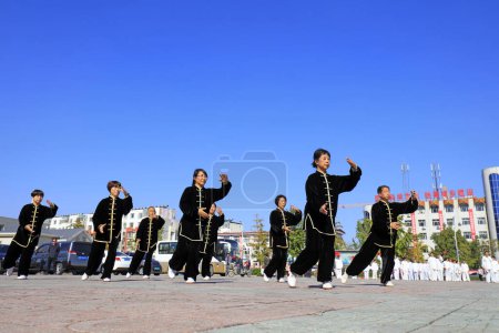 Photo for LUANNAN COUNTY, China - October 17, 2018: the Double Ninth Festival series of fitness activities are displayed in the park, LUANNAN COUNTY, Hebei Province, China - Royalty Free Image