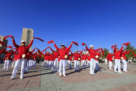 LUANNAN COUNTY, China - October 17, 2018: the Double Ninth Festival series of fitness activities are displayed in the park, LUANNAN COUNTY, Hebei Province, China