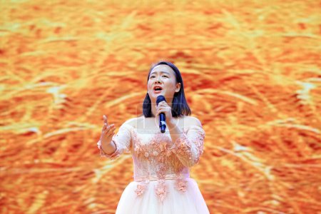 Foto de Condado de Luannan - 29 de noviembre de 2018: Cantando y actuando en el escenario, Condado de Luannan, provincia de Hebei, China - Imagen libre de derechos