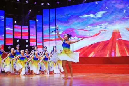 Photo for Luannan County - November 30, 2018: Dance performance on stage, Luannan County, Hebei Province, Chin - Royalty Free Image