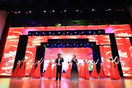 Photo for Luannan County - January 25, 2019: Singing and dancing on stage, Luannan County, Hebei Province, China - Royalty Free Image