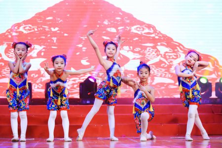 Luannan County - January 26, 2019: Children's Dance Performance on the Stage, Luannan County, Hebei Province, Chin