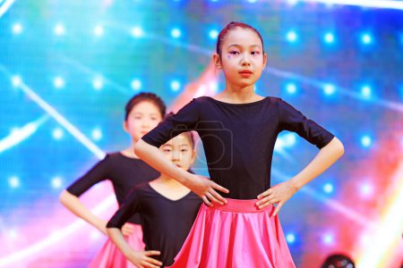 Photo for Luannan County - January 27, 2019: children fitness dance performance on the Stage, Luannan County, Hebei Province, Chin - Royalty Free Image