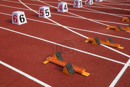 Photo for Starting blocks on the plastic runway - Royalty Free Image
