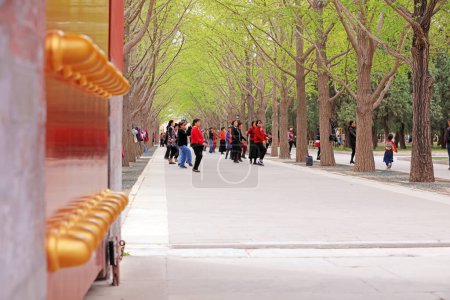 Photo for Beijing, China - April 6, 2019: People are practicing aerobics in Ditan Park, Beijing, China - Royalty Free Image