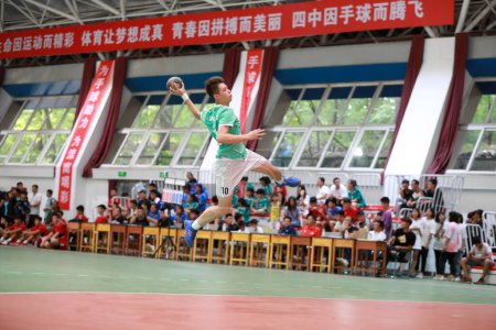 Photo for Luannan County, China - August 14, 2019: China Junior Handball Match U Series Competition Site, Luannan County, Hebei Province, China - Royalty Free Image