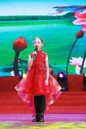 Photo for LUANNAN COUNTY, Hebei Province, China - January 1, 2020: Chinese children's songs on stage. - Royalty Free Image