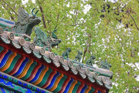 Photo for Beijing, China - April 6, 2019: Chinese classical glazed tile architecture landscape in Ditan Park, Beijing, China - Royalty Free Image