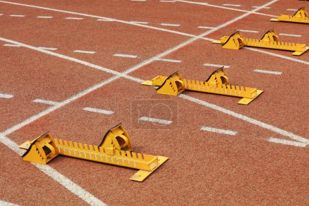 Photo for The starting gear is on the plastic track on the playground - Royalty Free Image