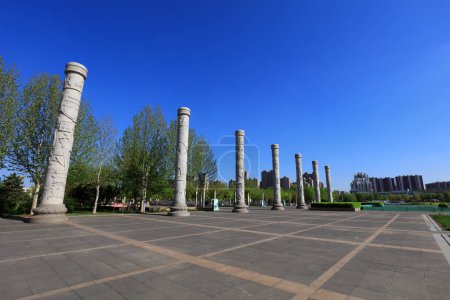 Photo for LUANNAN COUNTY, Hebei Province, China - April 25, 2019: Totem pole architecture landscape on the square. - Royalty Free Image